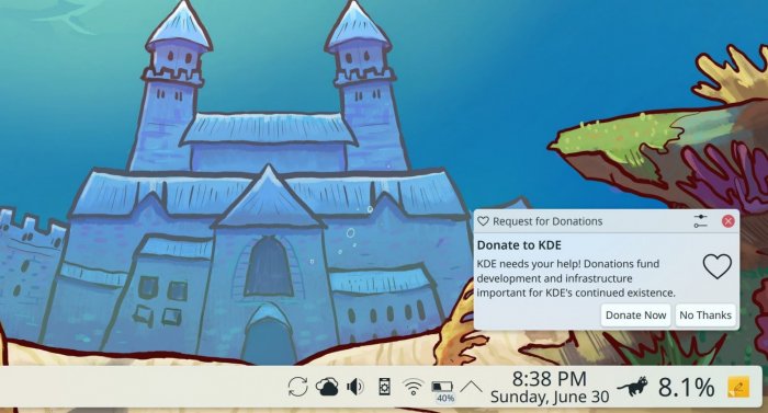 В KDE Plasma появится всплывающее уведомление с просьбой о пожертвовании на развитие проекта